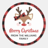 Cute Reindeer Pset Bow Red Merry Kerstmis Ronde Sticker (Voorkant)