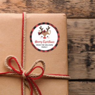 Cute Reindeer Pset Bow Red Merry Kerstmis Ronde Sticker