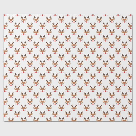 Cute Reindeer Red Nose Pattern Kerstmis Cadeaupapier (Vlak)