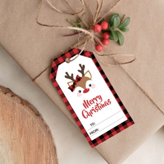 Cute Reindeer Red Pset Merry Kerstmis van Cadeaulabel