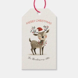 Cute Reindeer Retro Christmas Cadeaulabel