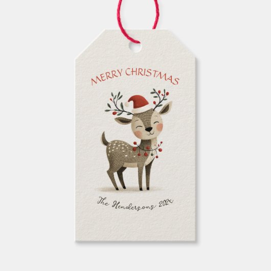 Cute Reindeer Retro Christmas Cadeaulabel (Voorkant)