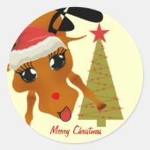Cute Reindeer Ronde Sticker (Voorkant)