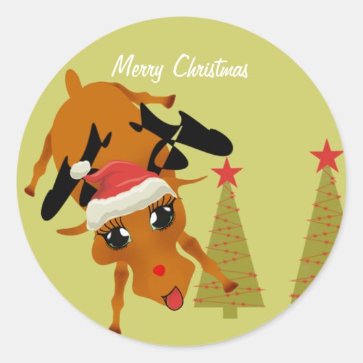 Cute Reindeer Ronde Sticker (Voorkant)