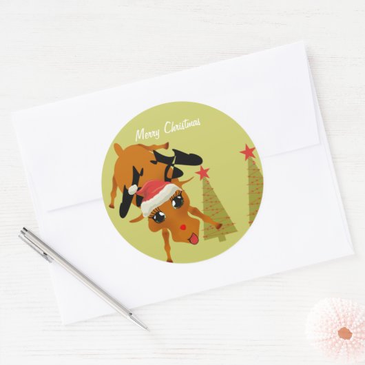 Cute Reindeer Ronde Sticker (Envelop)