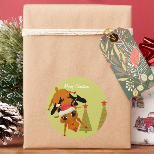 Cute Reindeer Ronde Sticker (Feestdagen)