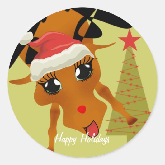 Cute Reindeer Ronde Sticker (Voorkant)