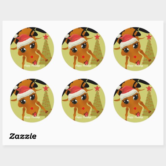 Cute Reindeer Ronde Sticker (Vel)