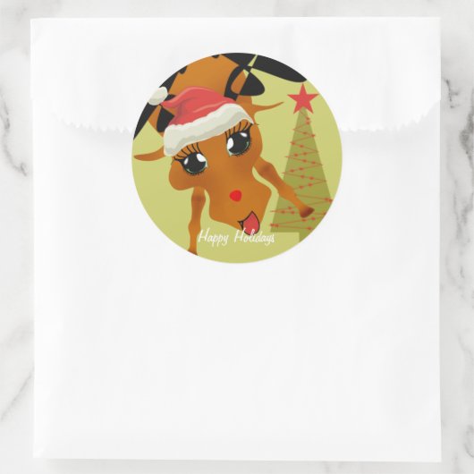 Cute Reindeer Ronde Sticker (Tas)