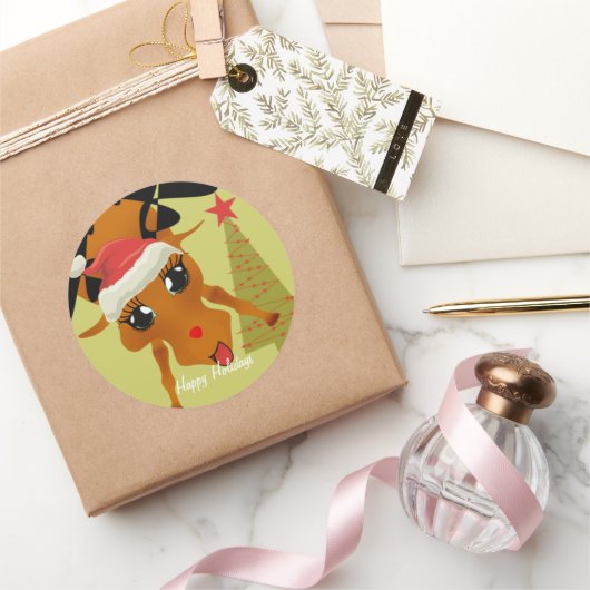 Cute Reindeer Ronde Sticker (Geschenken)