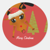 Cute Reindeer Ronde Sticker (Voorkant)