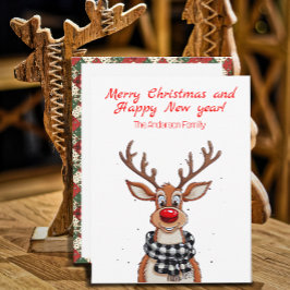 Cute reindeer Rudolph christmas Holiday Postcard Feestdagenkaart
