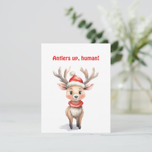 Cute reindeer Rudolph christmas wishes Postcard Feestdagenkaart (Staand voorkant)