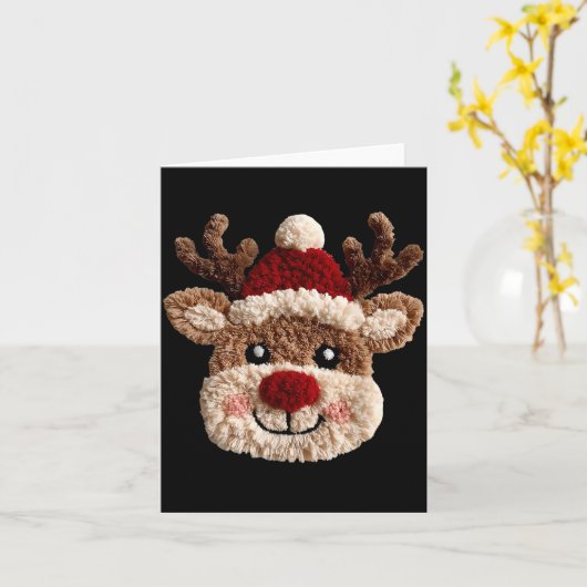 Cute Reindeer Rudolph Crochet Xmas Pajamas Holiday Kaart (Gele Bloem)