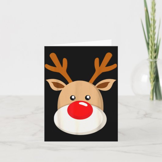Cute Reindeer Rudolph Red Nose Christmas Antlers  Kaart (Voorkant)