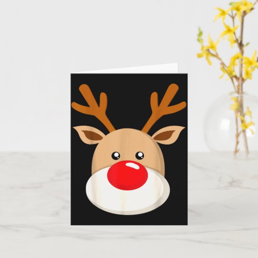 Cute Reindeer Rudolph Red Nose Christmas Antlers  Kaart (Gele Bloem)