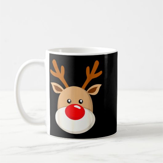 Cute Reindeer Rudolph Red Nose Christmas Antlers Koffiemok (Links)