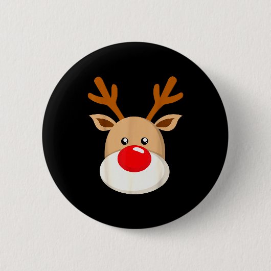Cute Reindeer Rudolph Red Nose Christmas Antlers Ronde Button 5,7 Cm (Voorkant)