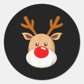 Cute Reindeer Rudolph Red Nose Christmas Antlers  Ronde Sticker (Voorkant)
