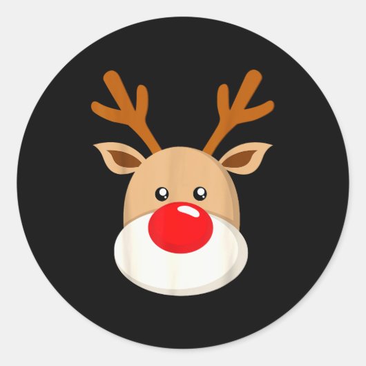 Cute Reindeer Rudolph Red Nose Christmas Antlers  Ronde Sticker (Voorkant)