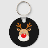 Cute Reindeer Rudolph Red Nose Christmas Antlers  Sleutelhanger (Voorkant)