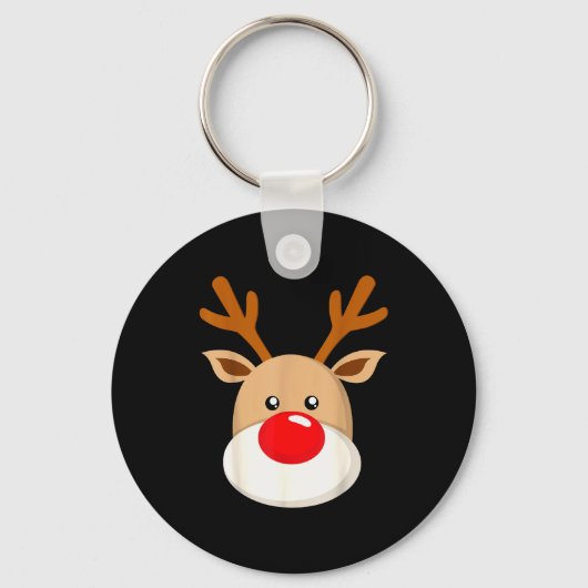 Cute Reindeer Rudolph Red Nose Christmas Antlers  Sleutelhanger (Voorkant)