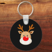 Cute Reindeer Rudolph Red Nose Christmas Antlers  Sleutelhanger (Voorkant)