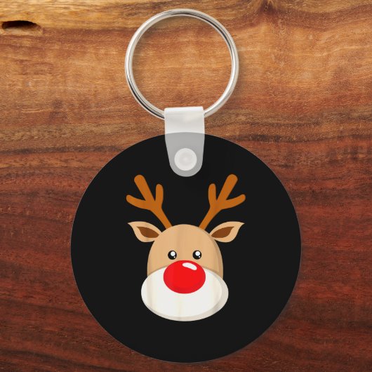Cute Reindeer Rudolph Red Nose Christmas Antlers  Sleutelhanger (Voorkant)