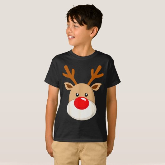 Cute Reindeer Rudolph Red Nose Christmas Antlers T-shirt (Voorkant volledig)