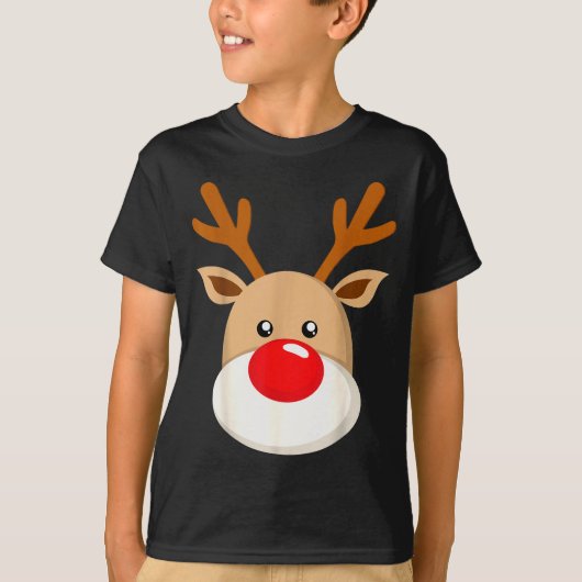Cute Reindeer Rudolph Red Nose Christmas Antlers  T-shirt (Voorkant)