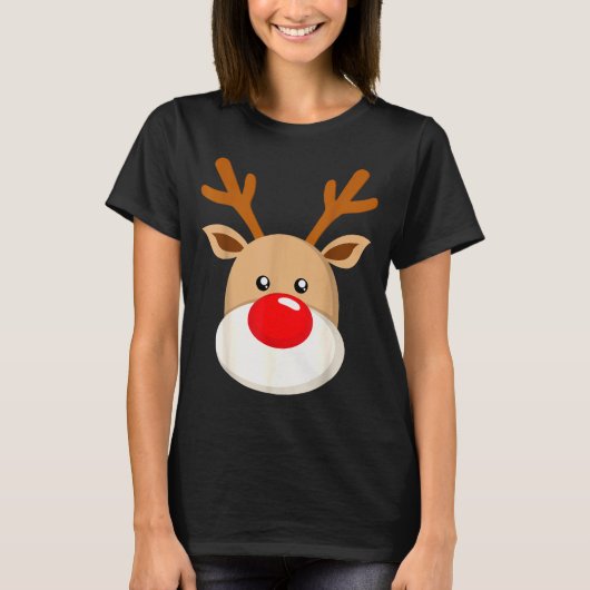 Cute Reindeer Rudolph Red Nose Christmas Antlers  T-shirt (Voorkant)