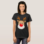 Cute Reindeer Rudolph Red Nose Christmas Antlers  T-shirt (Voorkant volledig)