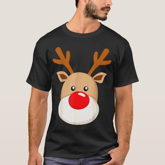 Cute Reindeer Rudolph Red Nose Christmas Antlers  T-shirt (Voorkant)