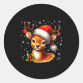 Cute Reindeer Santa Hat Rednose Christmas Xmas Wom Ronde Sticker (Voorkant)