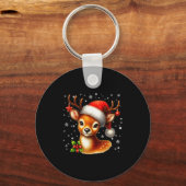 Cute Reindeer Santa Hat Rednose Christmas Xmas Wom Sleutelhanger (Voorkant)