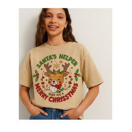 Cute Reindeer Santa's Helper Christmas Tri-Blend Shirt
