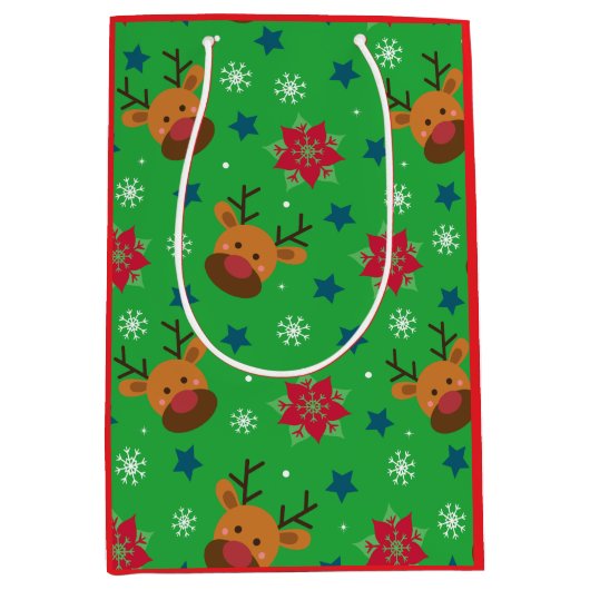 Cute Reindeer & Snowflake Christmas  Medium Cadeauzakje (Voorkant)