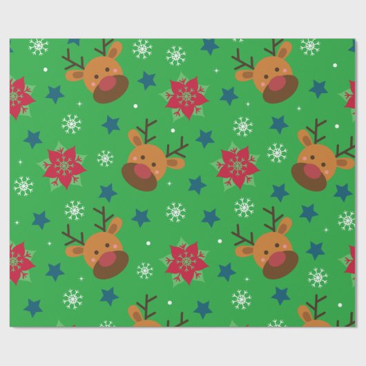 Cute Reindeer & Snowflake Christmas Wrapping Paper Cadeaupapier (Vlak)