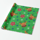 Cute Reindeer & Snowflake Christmas Wrapping Paper Cadeaupapier (Uitgerold)