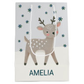Cute Reindeer Snowflakes Drawing Christmas Name Medium Cadeauzakje (Achterkant)