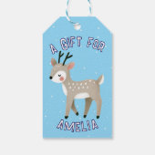 Cute Reindeer Snowflakes Kid`s Name Christmas Cadeaulabel (Achterkant)