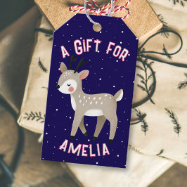 Cute Reindeer Snowflakes Kid`s Name Christmas  Cadeaulabel
