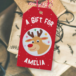 Cute Reindeer Snowflakes Kid`s Name Christmas  Cadeaulabel