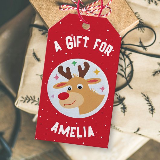 Cute Reindeer Snowflakes Kid`s Name Christmas  Cadeaulabel