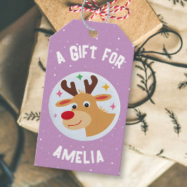 Cute Reindeer Snowflakes Kid`s Name Christmas  Cadeaulabel