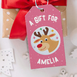Cute Reindeer Snowflakes Kid`s Name Christmas  Cadeaulabel