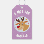 Cute Reindeer Snowflakes Kid`s Name Christmas Cadeaulabel (Achterkant)