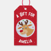 Cute Reindeer Snowflakes Kid`s Name Christmas  Cadeaulabel (Achterkant)