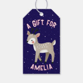 Cute Reindeer Snowflakes Kid`s Name Christmas Cadeaulabel (Voorkant)