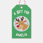 Cute Reindeer Snowflakes Kid`s Name Christmas Cadeaulabel (Voorkant)